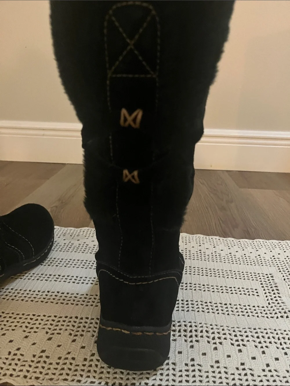 Bare Traps Black Suede Tall Winter Boots with Faux Fur Trim size 7 NWOB